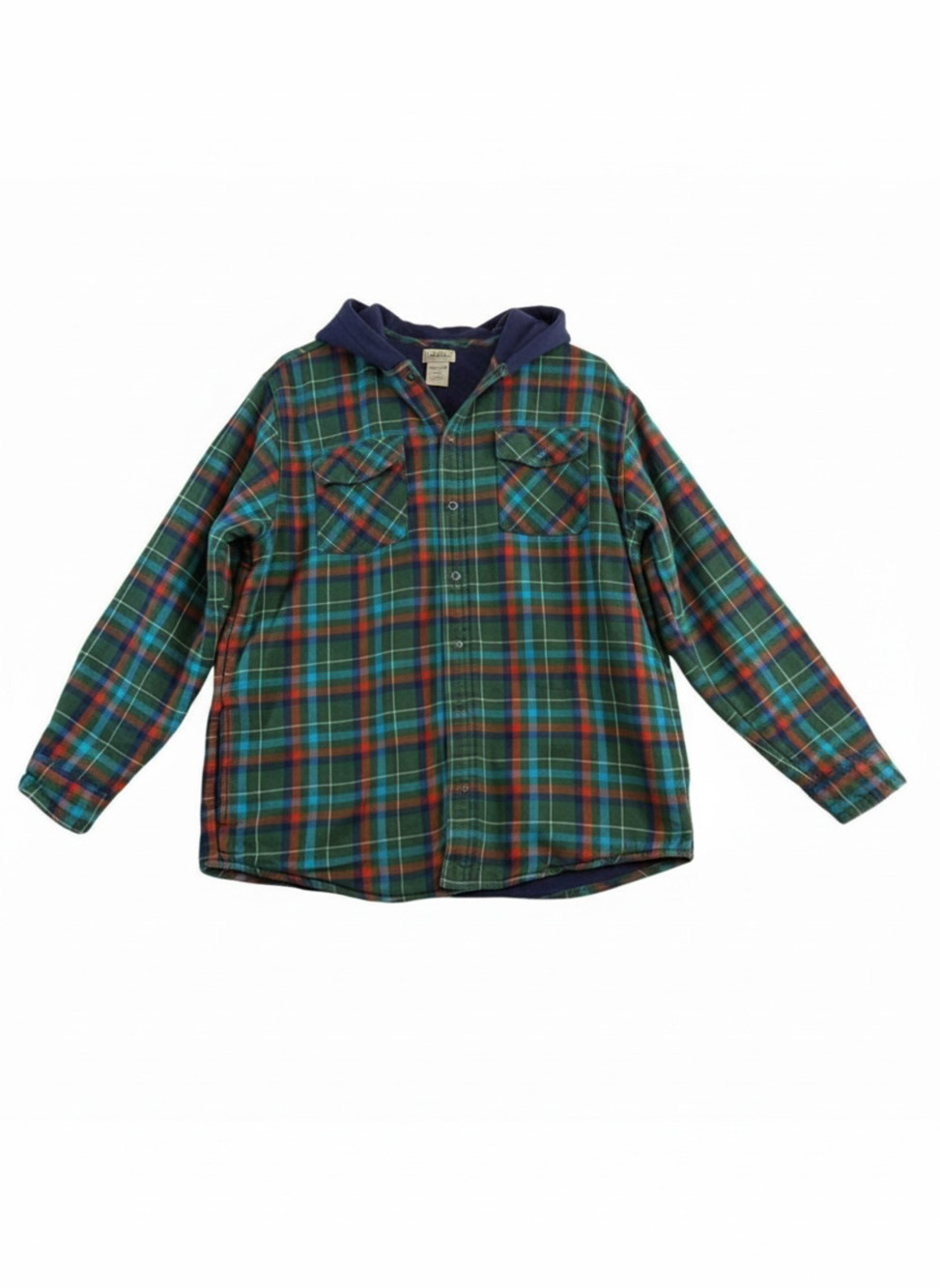 L.L.Bean Women’s Fleece-Lined Hooded Flannel Shirt Jacket Green Plaid XL 18